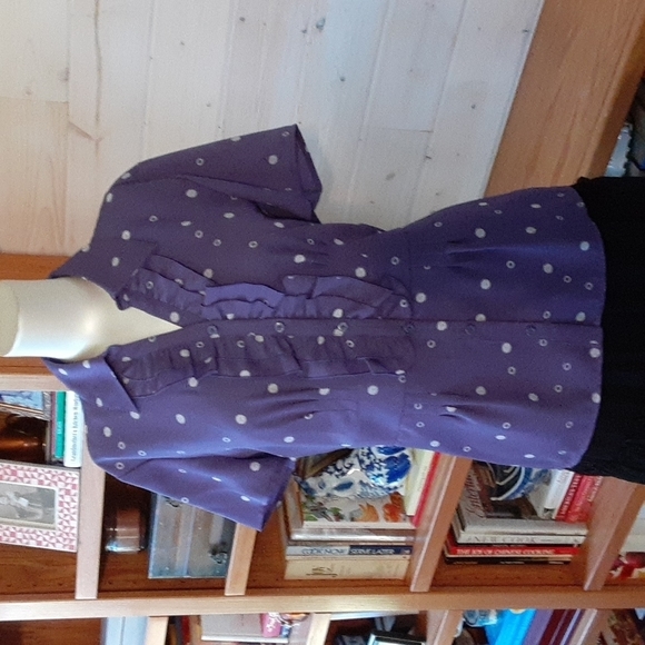 Pretty Royal Purple w/ White Pokdots Blouse & Solid Tank Size 12 - Picture 1 of 7